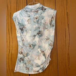 Calvin Klein Women's Floral Top - Blue and Cream